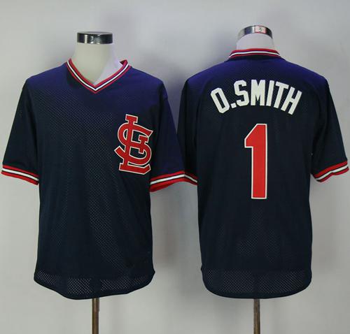 Mitchell And Ness 1994 Cardinals #1 Ozzie Smith Navy Blue Throwback Stitched MLB Jersey